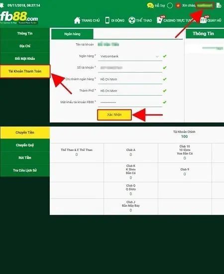 Bước 2 hướng dẫn rút tiền FB88