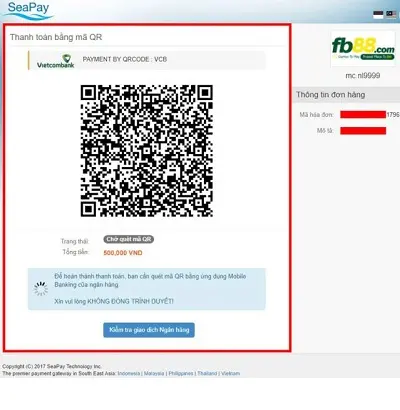 Bước 2 nạp tiền FB88 quét mã QR