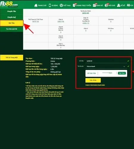 Bước 3 hướng dẫn rút tiền FB88