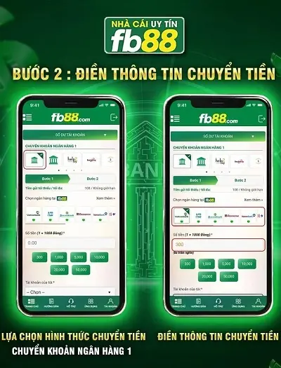 Bước 2 nạp tiền Fb88 bằng hình thức chuyển khoản ngan hàng 24/7